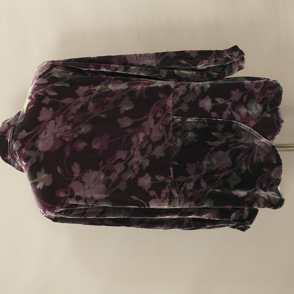 Purple Floral Velvet Silk Blend Blouse Shaket Lush Soft Top Versatile Bohemian - Picture 3 of 9
